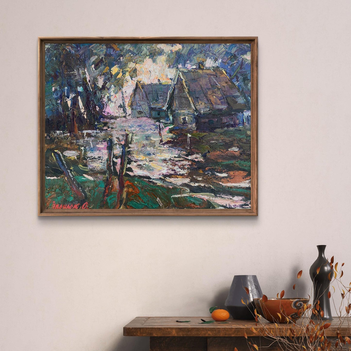Framed impressionist Oil painting Country Night by Oleksiy Ivanyuk