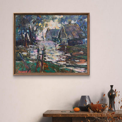 Framed impressionist Oil painting Country Night by Oleksiy Ivanyuk
