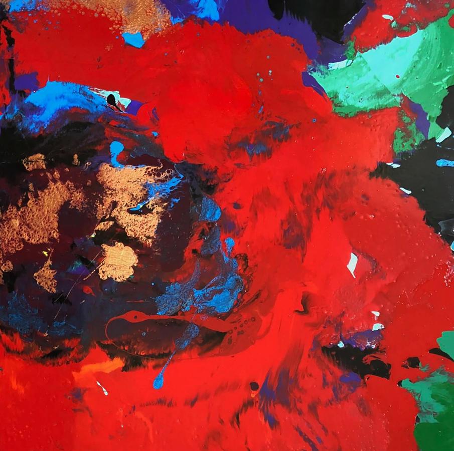 Vibrant Oil painting Flash of Red Flower by Natalia Korf-Ivaniuk