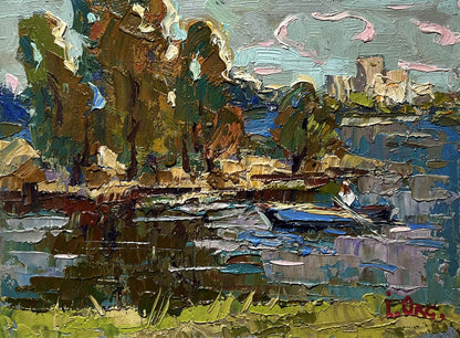 Impasto oil painting Outside the City by Boat by Oksana Ivanyuk