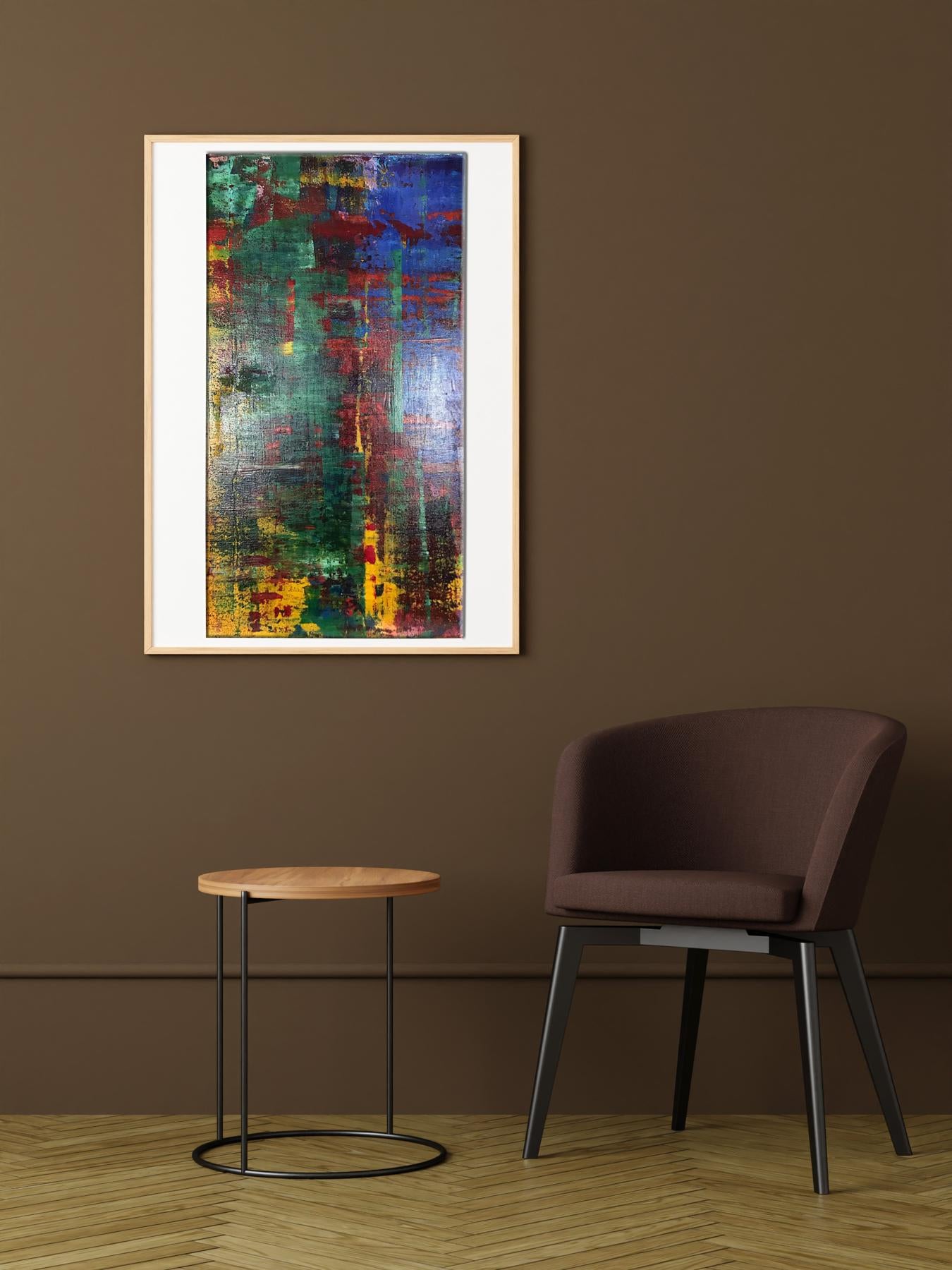 Framed Acrylic Autumn painting by Olga Melezhik with bold colorful strokes