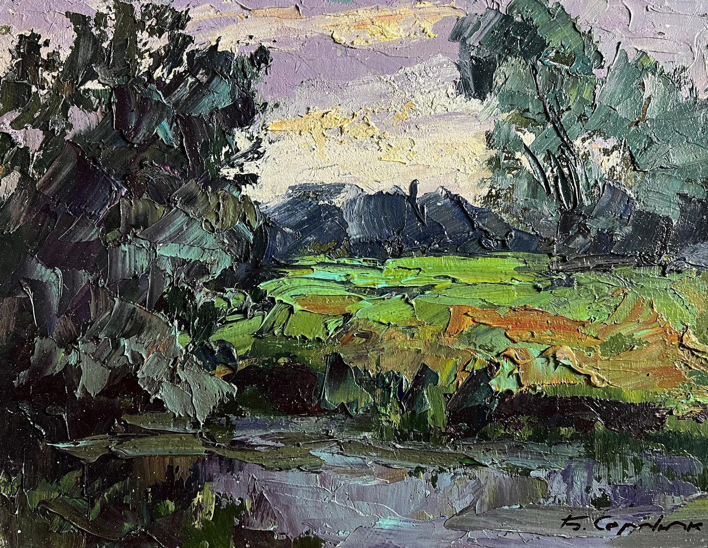 Impasto oil painting In the Evening on the Meadow by Boris Serdyuk