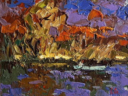Oil painting Fishing in autumns by Oleksiy Ivanyuk vibrant landscape