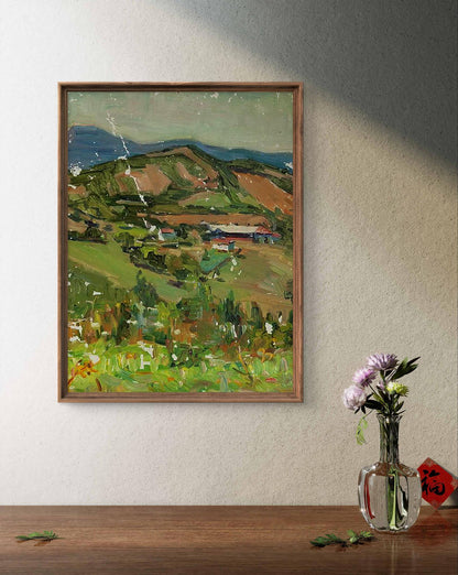 Oil painting Valley in Spring by Oleksandr Andreev, rustic green landscape