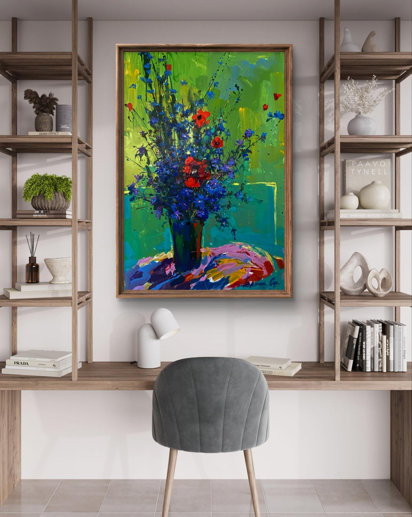 Vibrant Floral Morning oil painting by Oksana Ivanyuk in gold frame