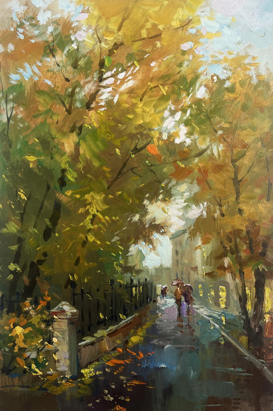 Oil painting Walking in the autumn city park by Yuriy Suprunchuk