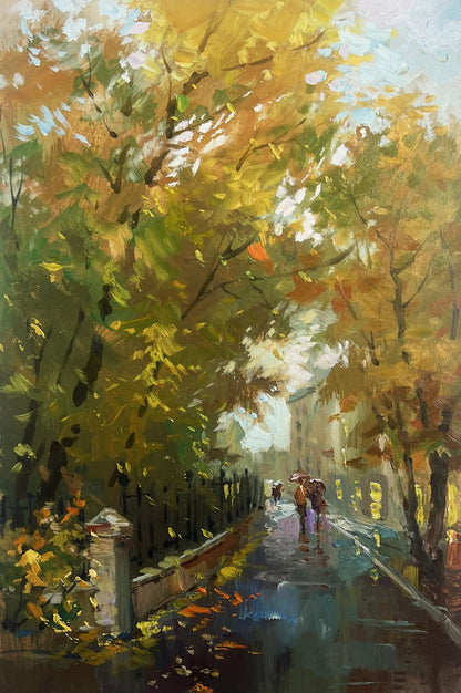 Oil painting Walking in the autumn city park by Yuriy Suprunchuk