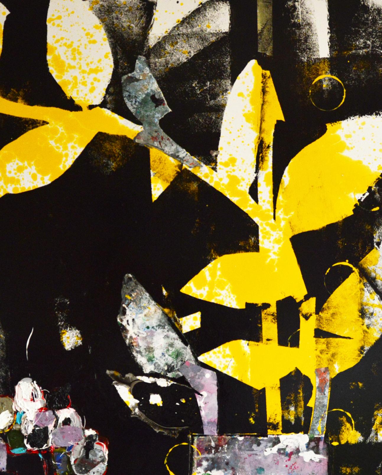 Abstract yellow black oil painting of indoor plants by Natalia Korf-Ivaniuk