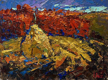 Vibrant impressionistic oil painting Autumn smell of the field by Oksana Ivanyuk