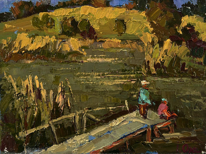 Oil painting At the Autumn Shore by Oksana Ivanyuk on dock