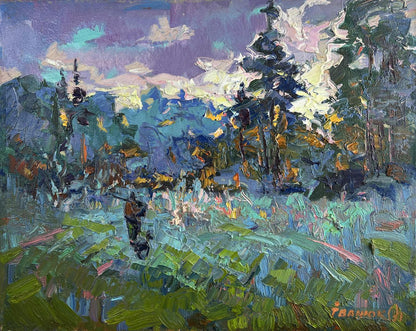 Vibrant impressionist oil painting Silver of morning dew by Oleksiy Ivanyuk