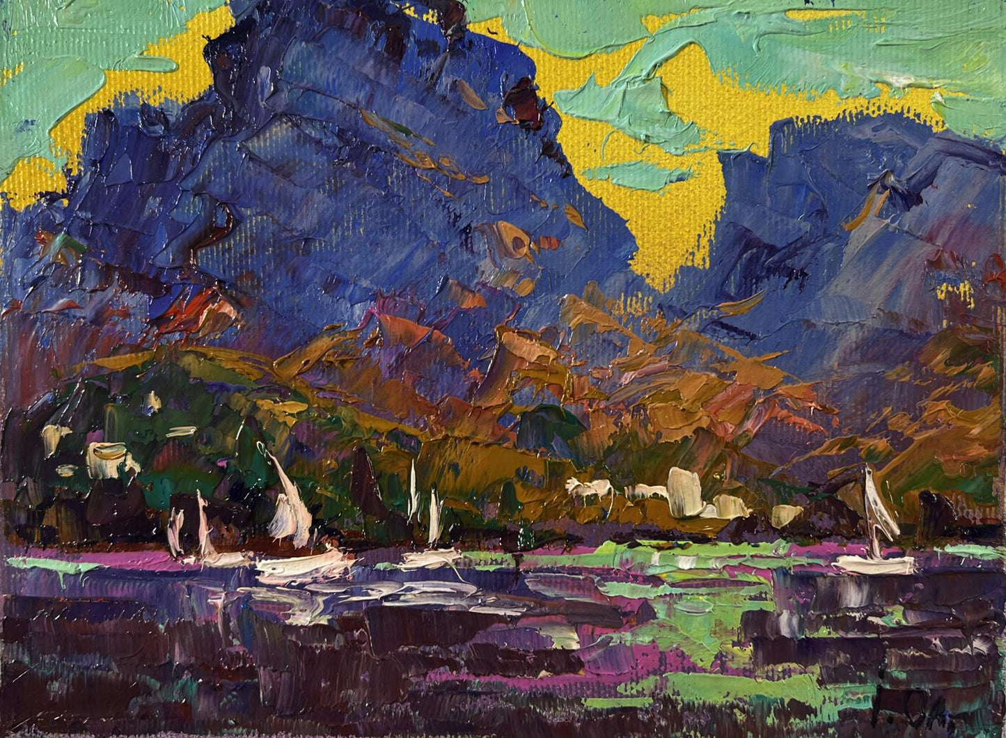 Vibrant impressionist oil painting River Silence on Boats by Oleksiy Ivanyuk