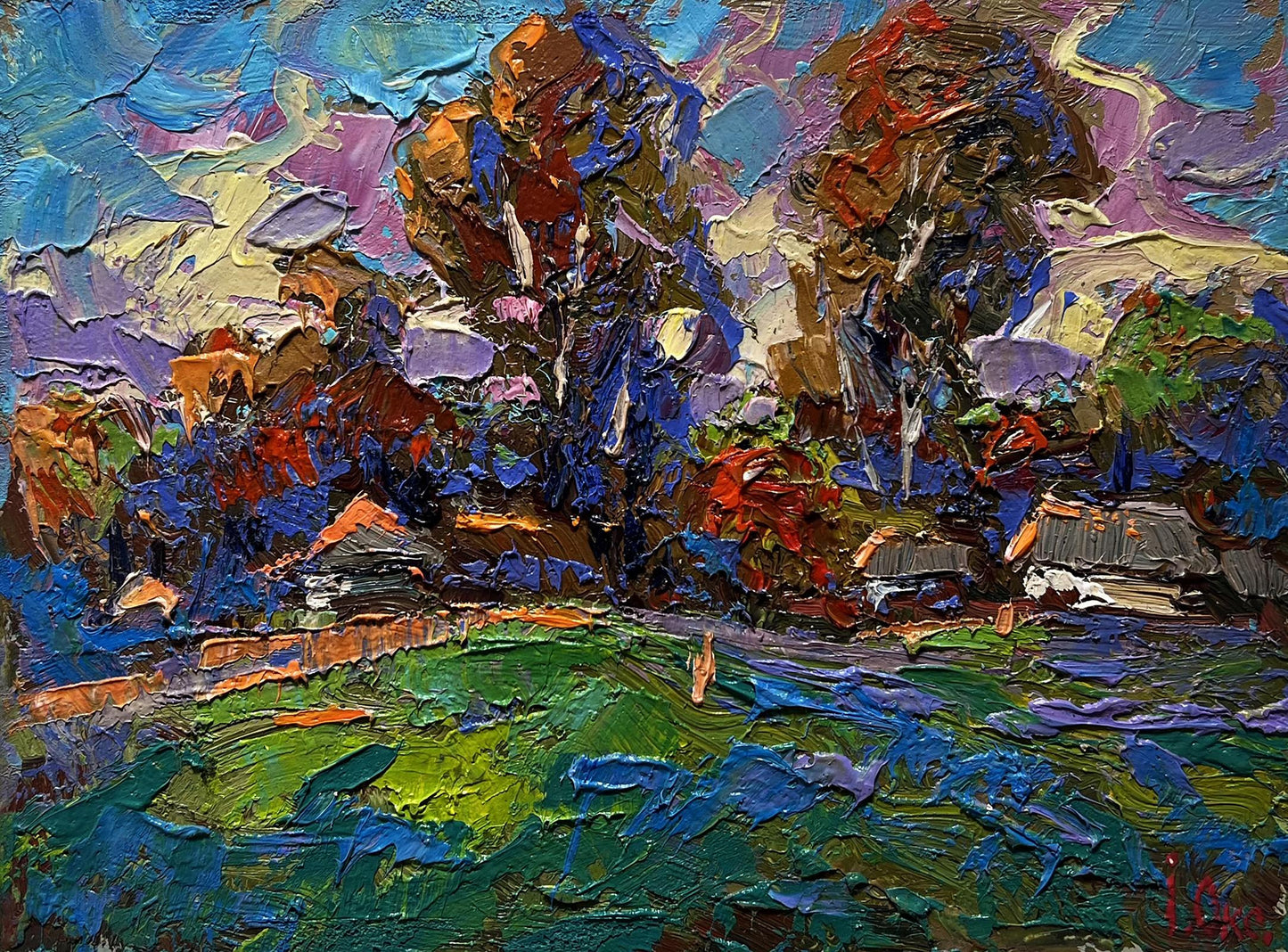 Vibrant impressionist oil painting of village by Oksana Ivanyuk