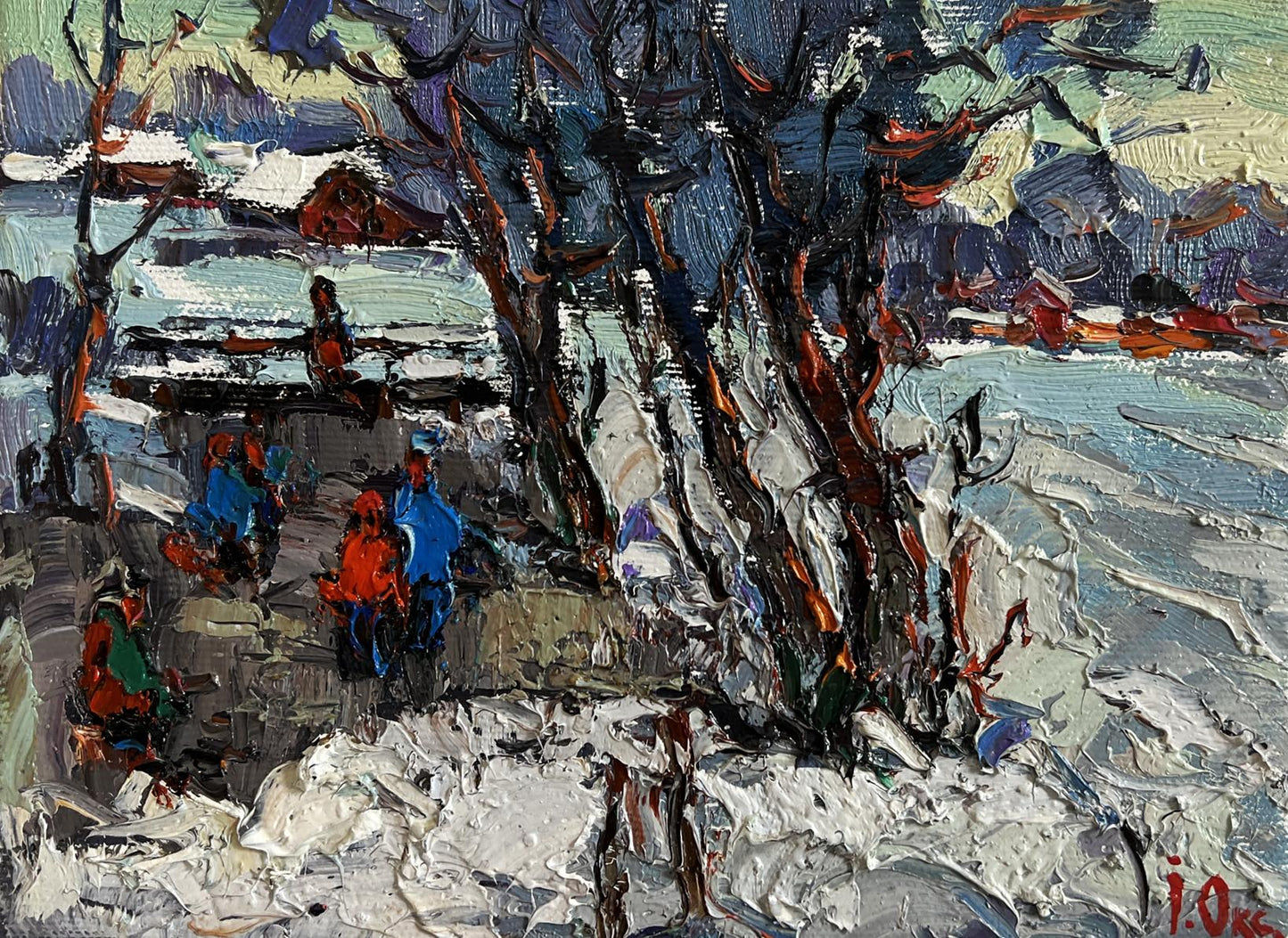 Oil painting First winter ice by Oksana Ivanyuk winter landscape