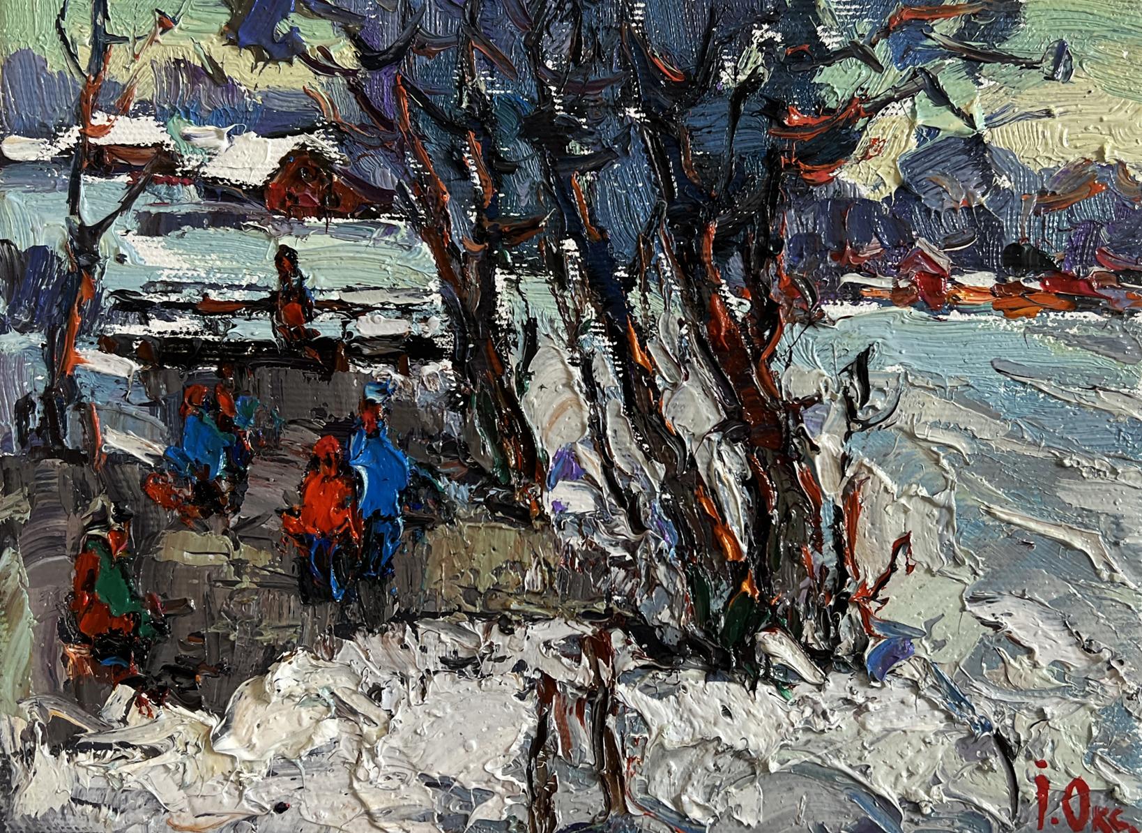 Oil painting First winter ice by Oksana Ivanyuk winter landscape