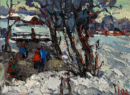 Oil painting First winter ice by Oksana Ivanyuk winter landscape
