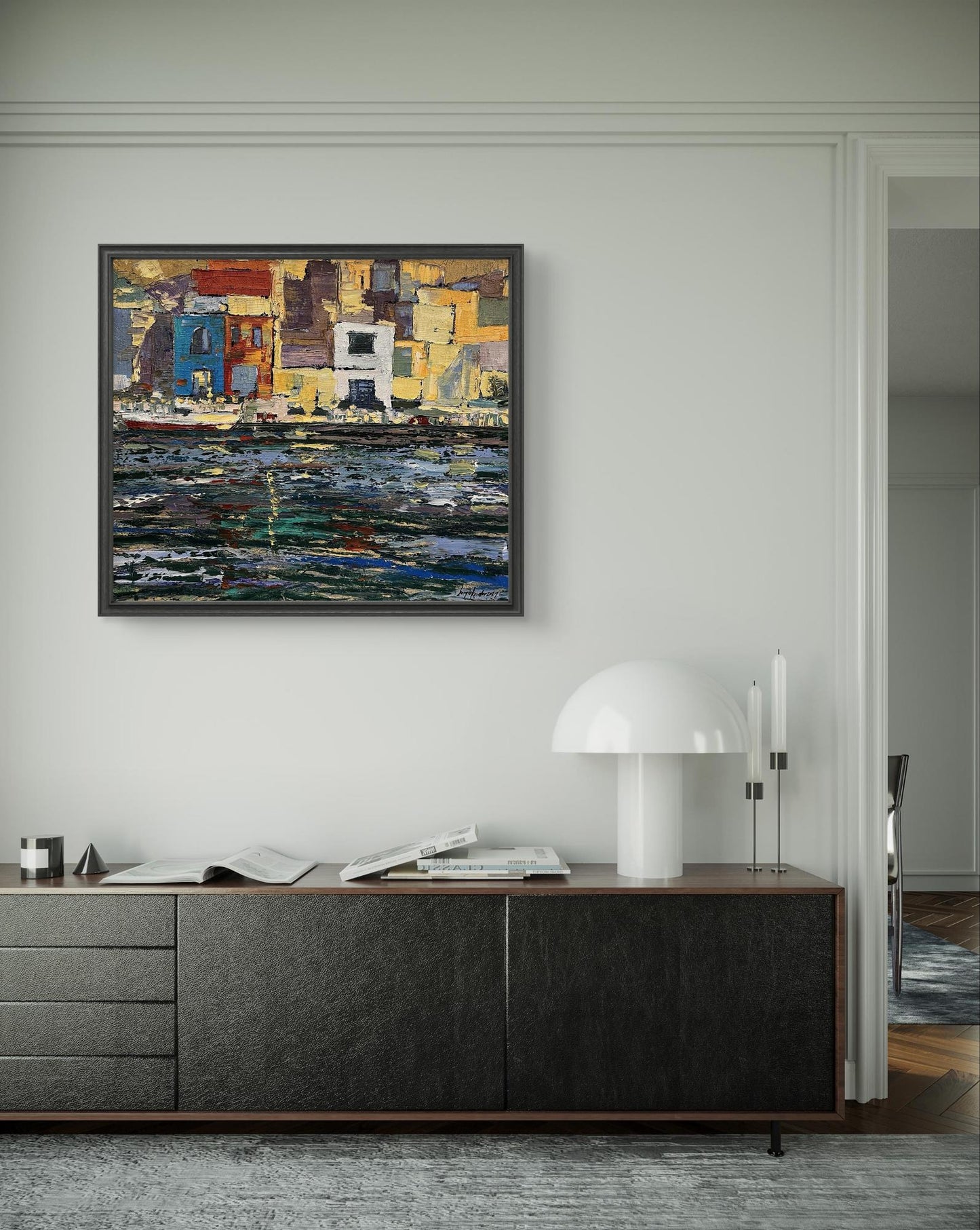 Framed Serhiy Kovalev oil painting of textured coastal scene