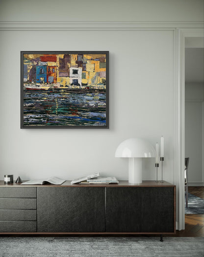 Framed Serhiy Kovalev oil painting of textured coastal scene