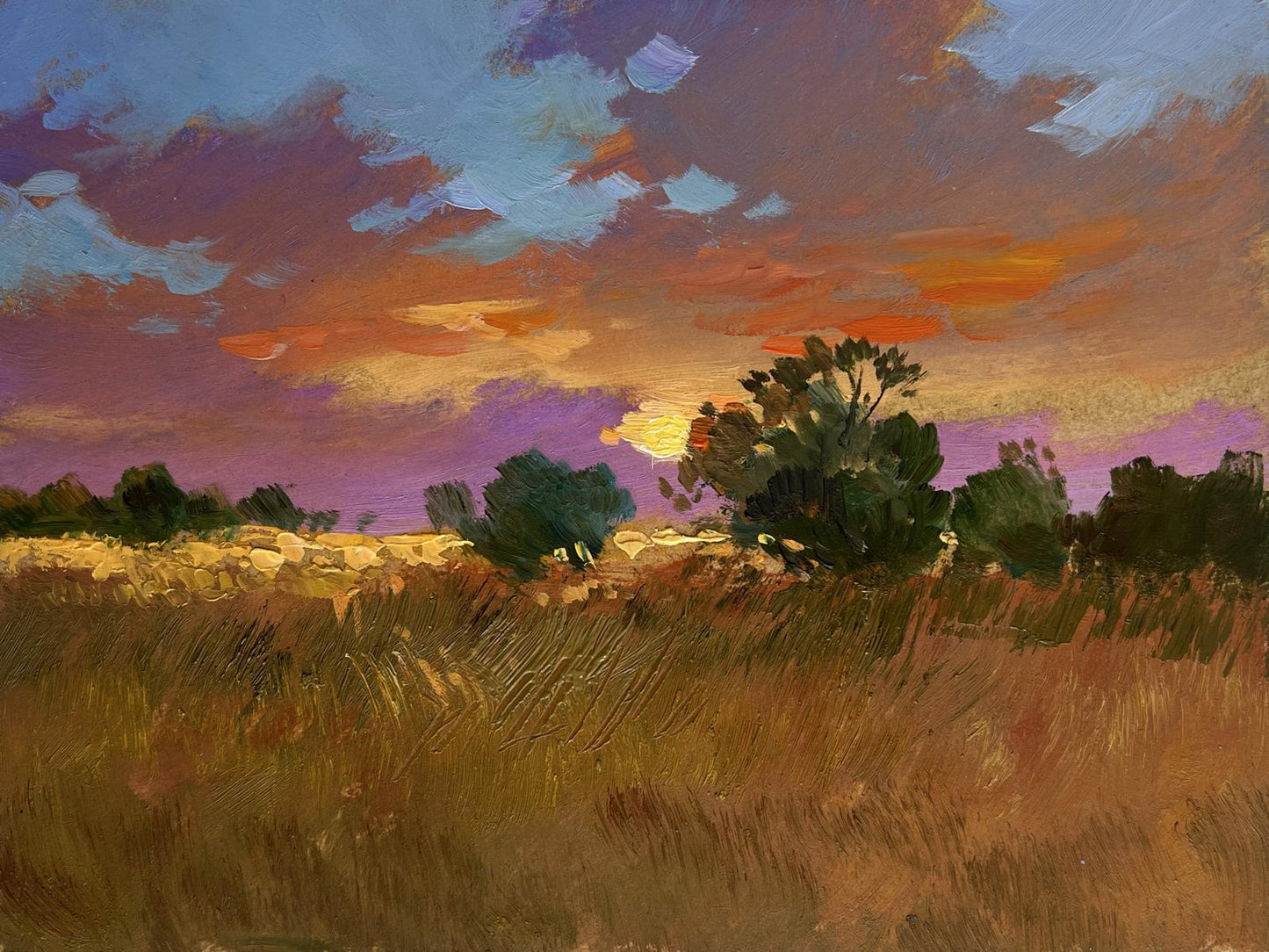 Oil painting Gold of the passing day by Yuriy Suprunchuk vibrant sunset