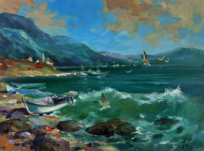 Vibrant impressionist oil painting The sea whispers and roars to the land by Yuriy Suprunchuk