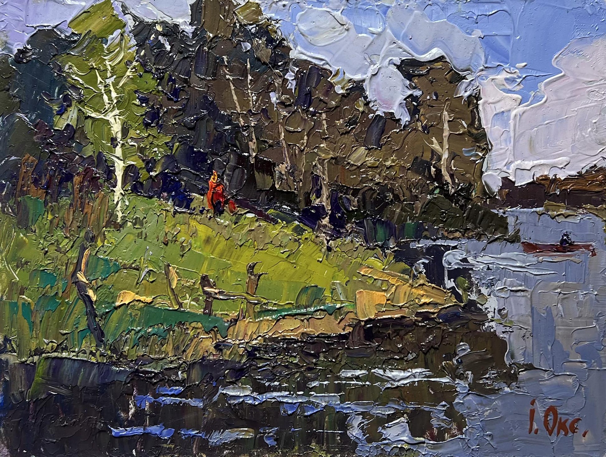 Vibrant impressionist oil painting By boat to the shore by Oleksiy Ivanyuk