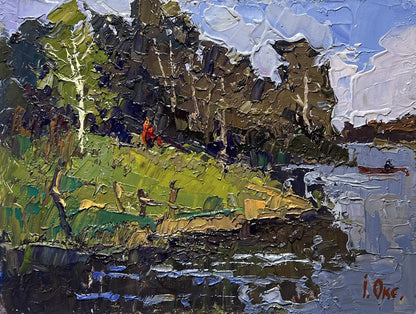 Vibrant impressionist oil painting By boat to the shore by Oleksiy Ivanyuk