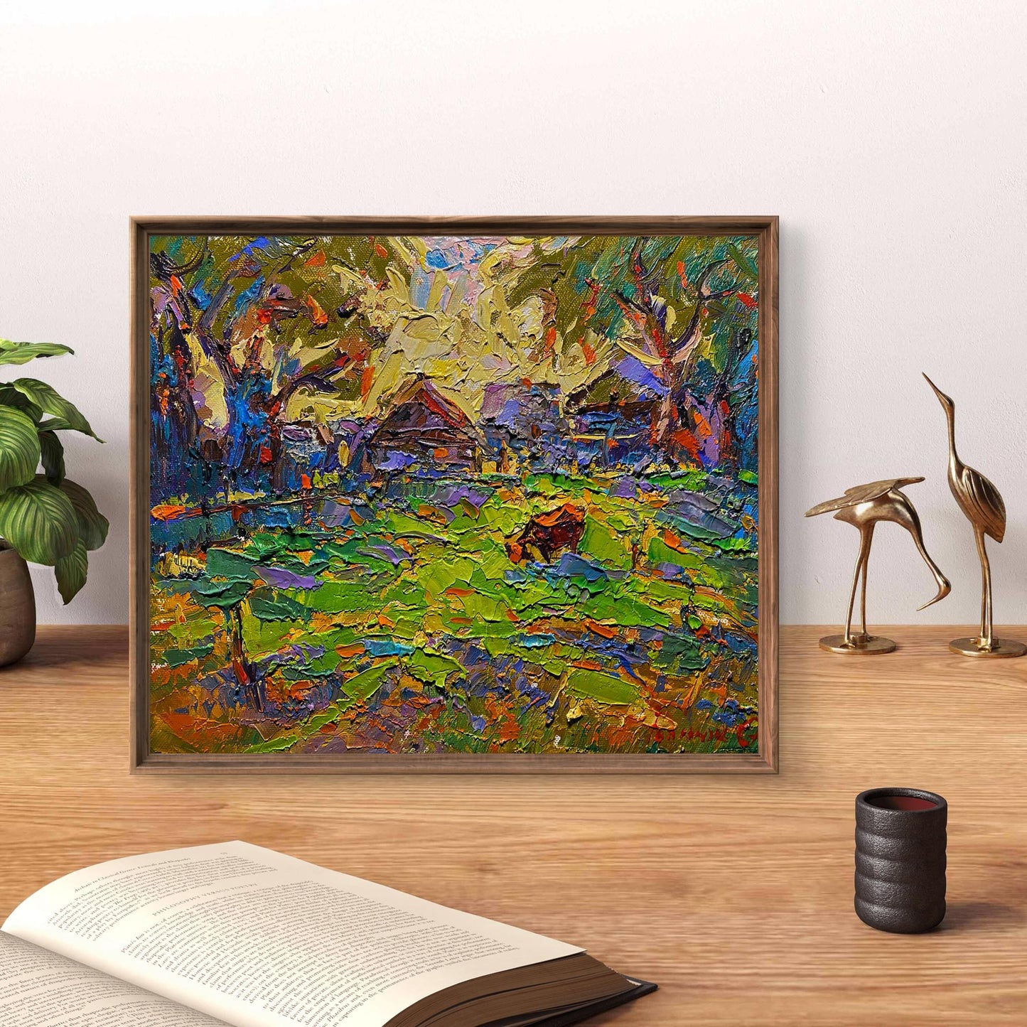 Oil painting On the pasture in the meadows by Oleksiy Ivanyuk in wooden frame