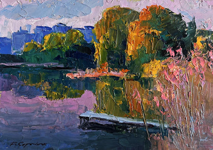 Vibrant impressionist oil painting Evening on the Lake by Boris Serdyuk