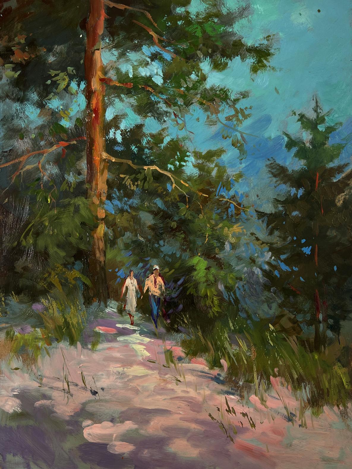 Oil painting Walk in the forest by Yuriy Suprunchuk vibrant forest path scene