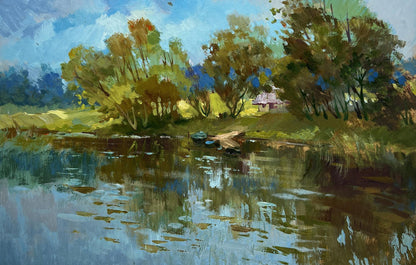 Serene impressionistic oil painting of quiet ferryman by Yuriy Suprunchuk
