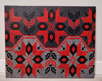 Vibrant red black gray mosaic oil painting Colorful ornament by Oksana Sklym