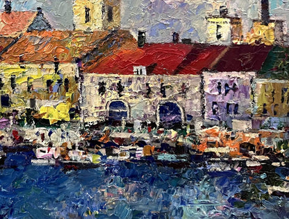 Vibrant impressionist oil painting City on the Water by Serhiy Rybak