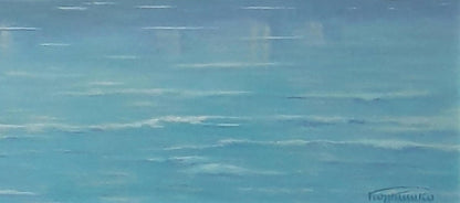 Blurry light blue and white streaks in Vasily Korkishko city oil painting
