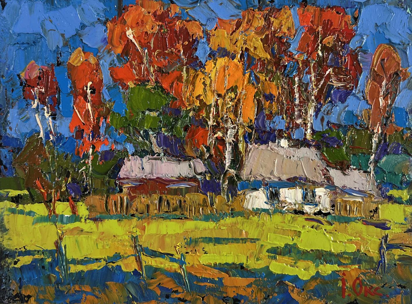 Vibrant impressionist oil painting The gold of an October day by Oksana Ivanyuk