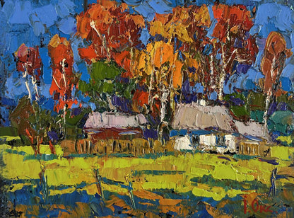 Vibrant impressionist oil painting The gold of an October day by Oksana Ivanyuk