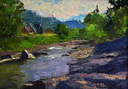 Vibrant impressionist oil painting Near a mountain stream by Boris Serdyuk