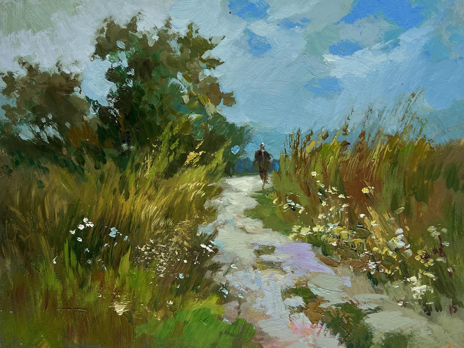 Oil painting of winding path through wildflowers by Yuriy Suprunchuk
