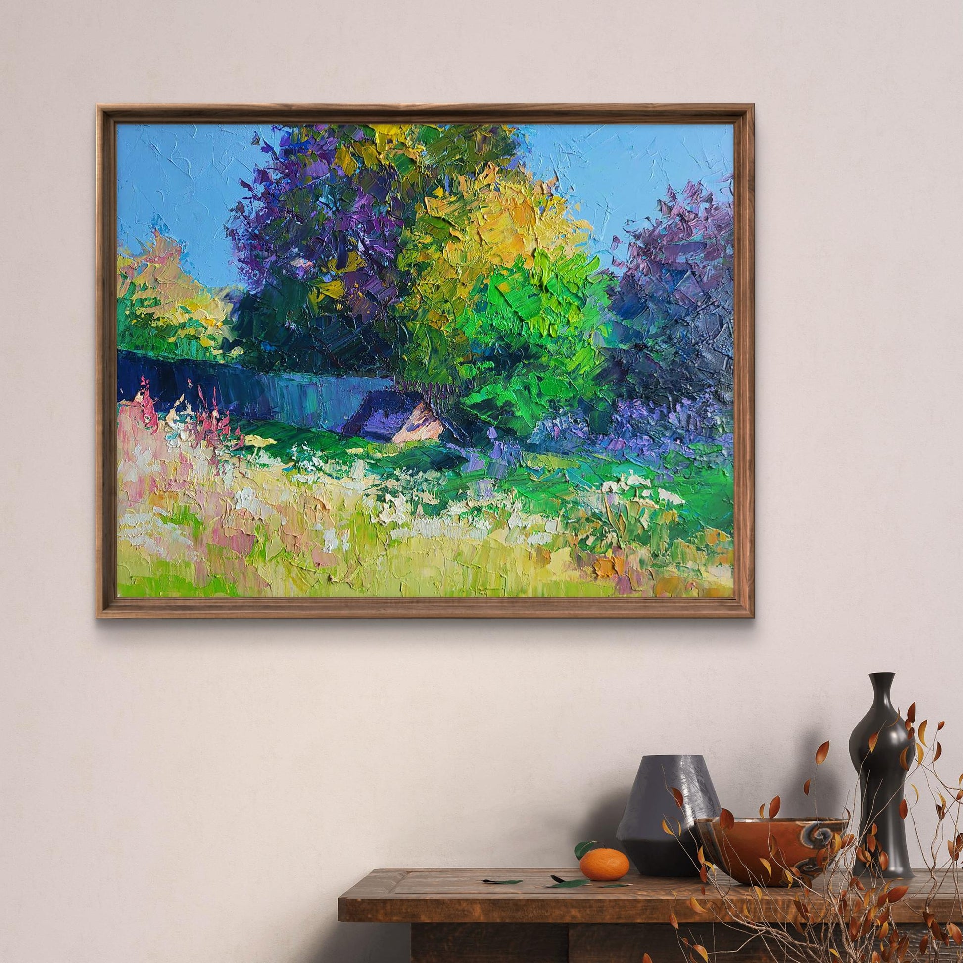 Oil painting Summer Boris Serdyuk impressionist landscape in wooden frame