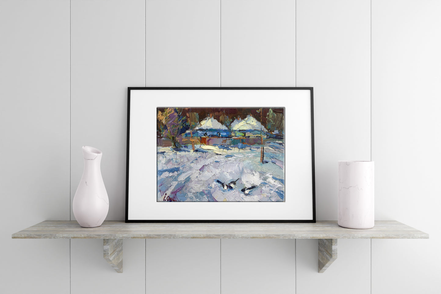 Oil painting Winter village 