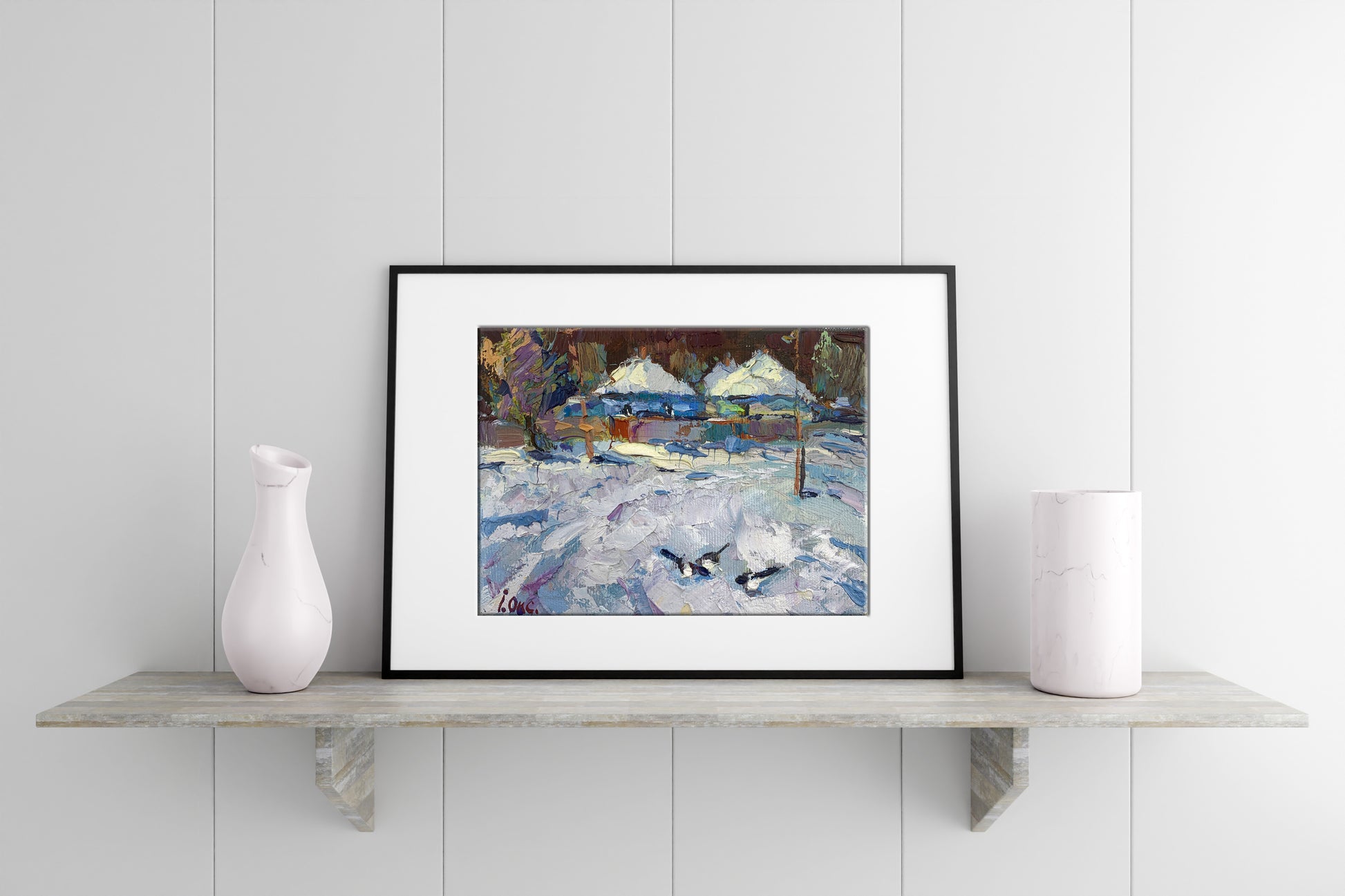 Oil painting Winter village 