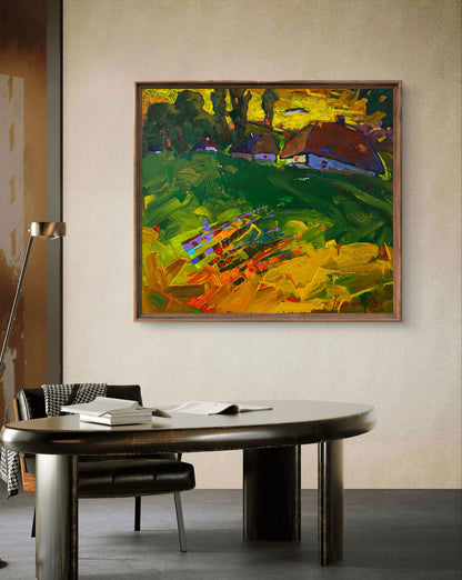 Vibrant Warm Evening oil painting by Oleksiy Ivanyuk in wooden frame