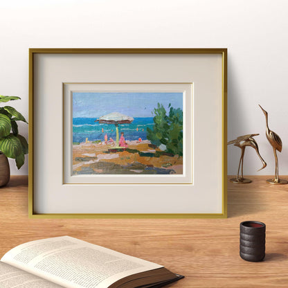 Oil painting Hot summer by Yury Konovalov in gold frame with cream matting