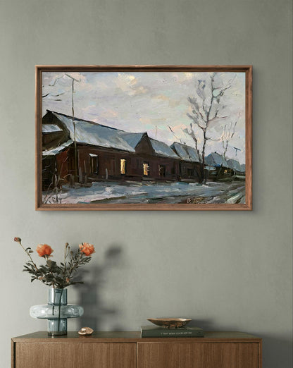 Oil painting Snowy street by Volodymyr Pashchenko in wood frame