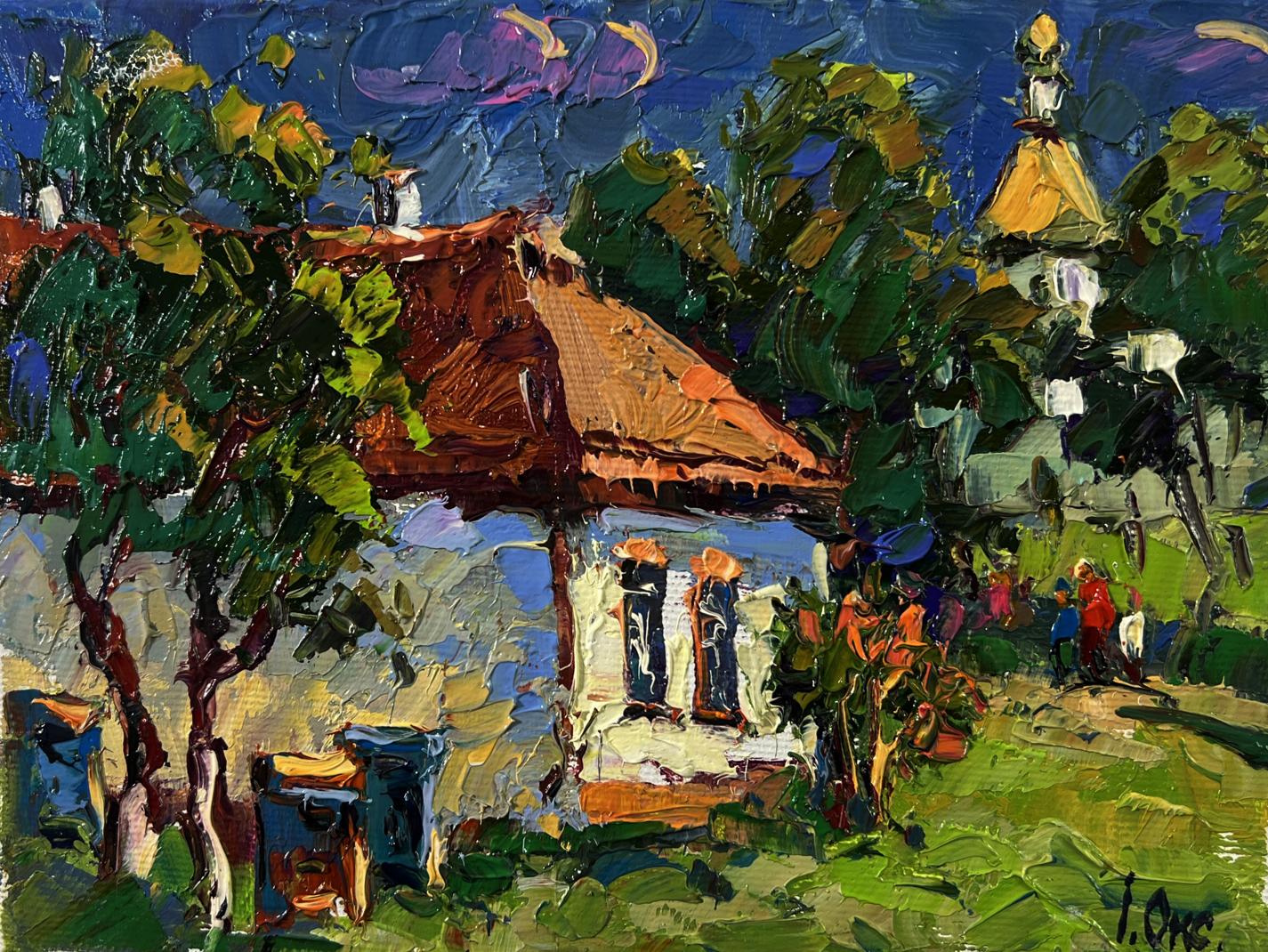 Vibrant impressionist oil painting Weekend in the village by Oksana Ivanyuk