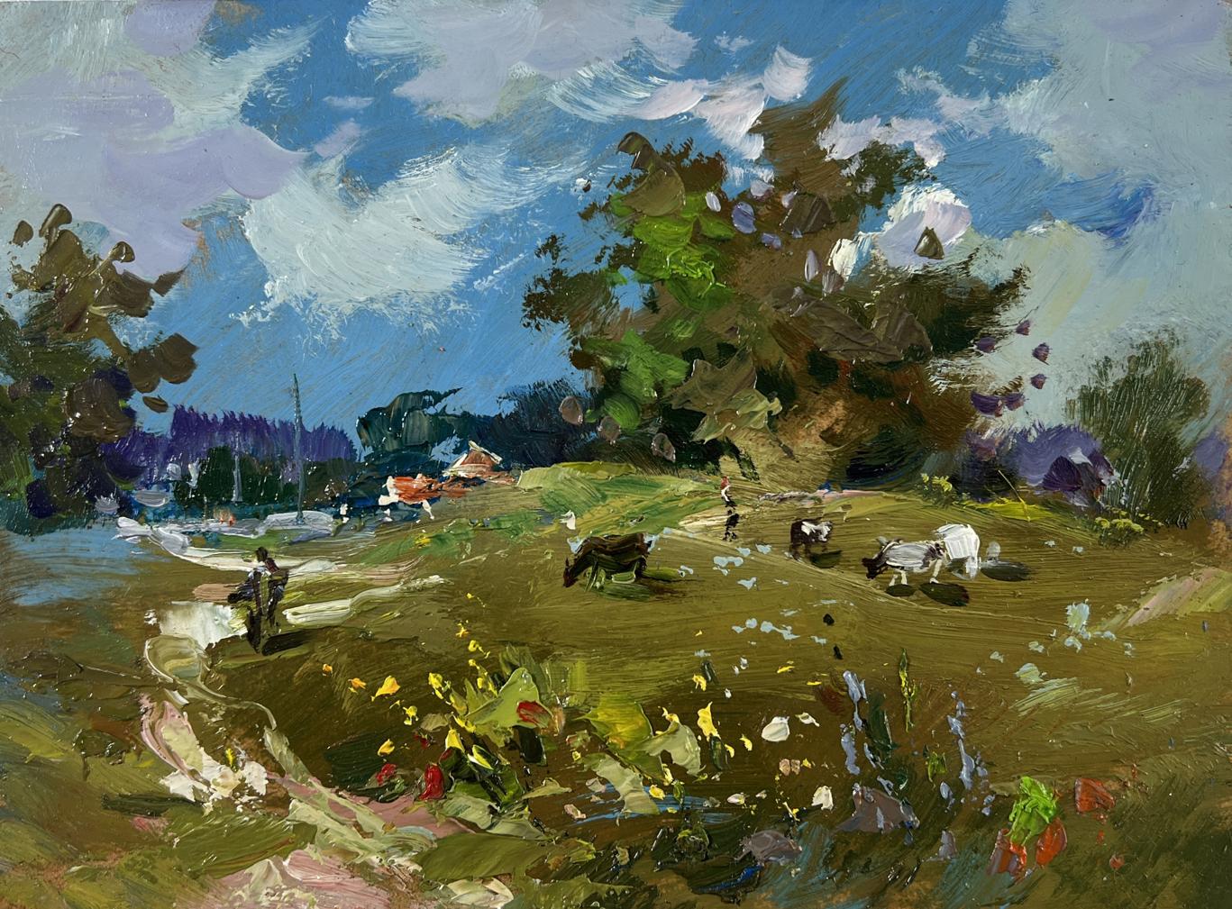 Vibrant impressionist oil painting Afternoon on the pasture by Yuriy Suprunchuk
