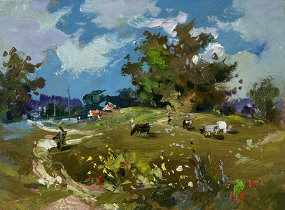 Vibrant impressionist oil painting Afternoon on the pasture by Yuriy Suprunchuk