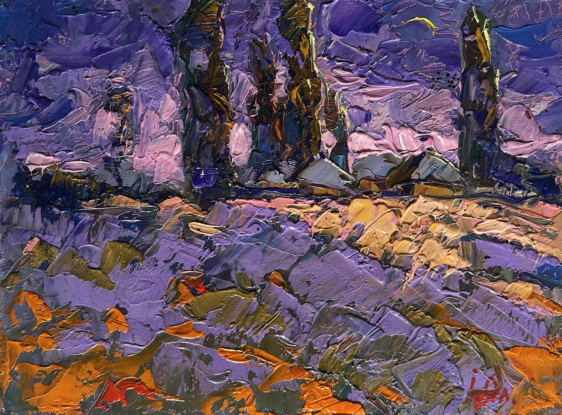 Vibrant oil painting Pink sunset on a cold day by Oleksiy Ivanyuk