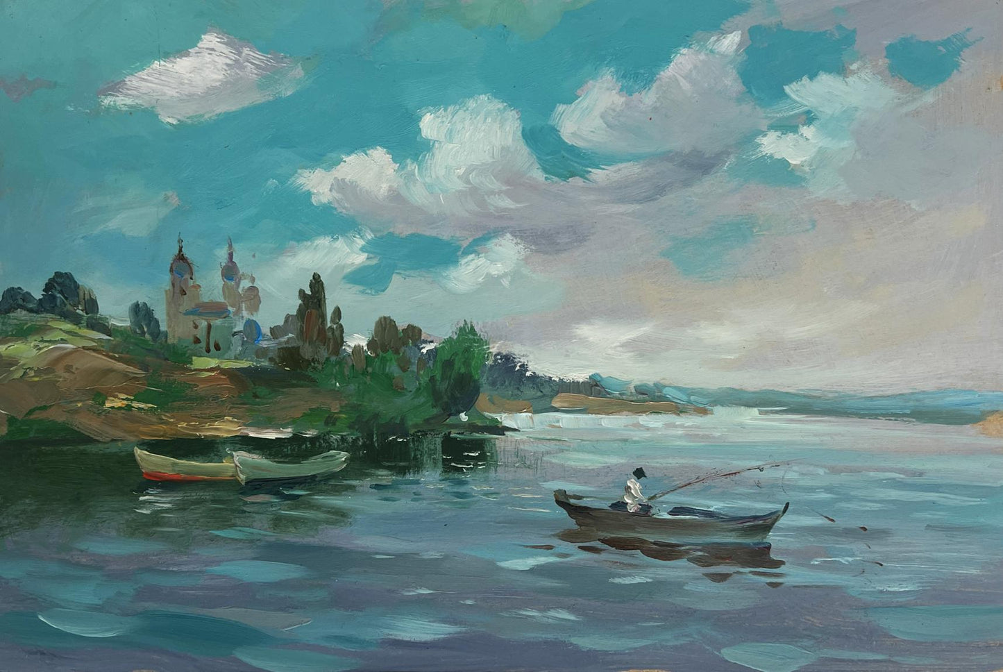 Serene oil painting of summer fishing by Yuriy Suprunchuk