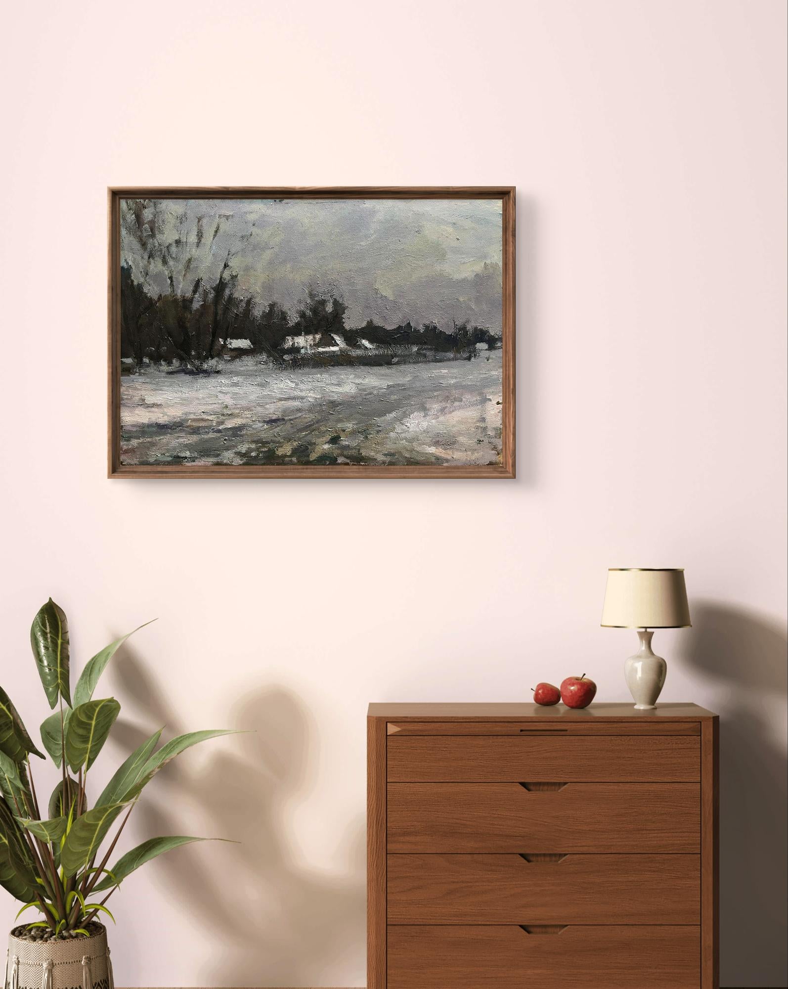 Framed Oil Painting After the Winter Snowstorm by Volodymyr Pashchenko