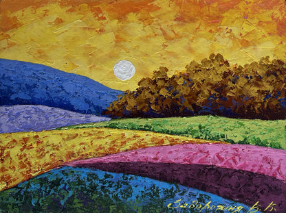Oil painting Autumn evening in the field V. Zadorozhnya vibrant abstract landscape